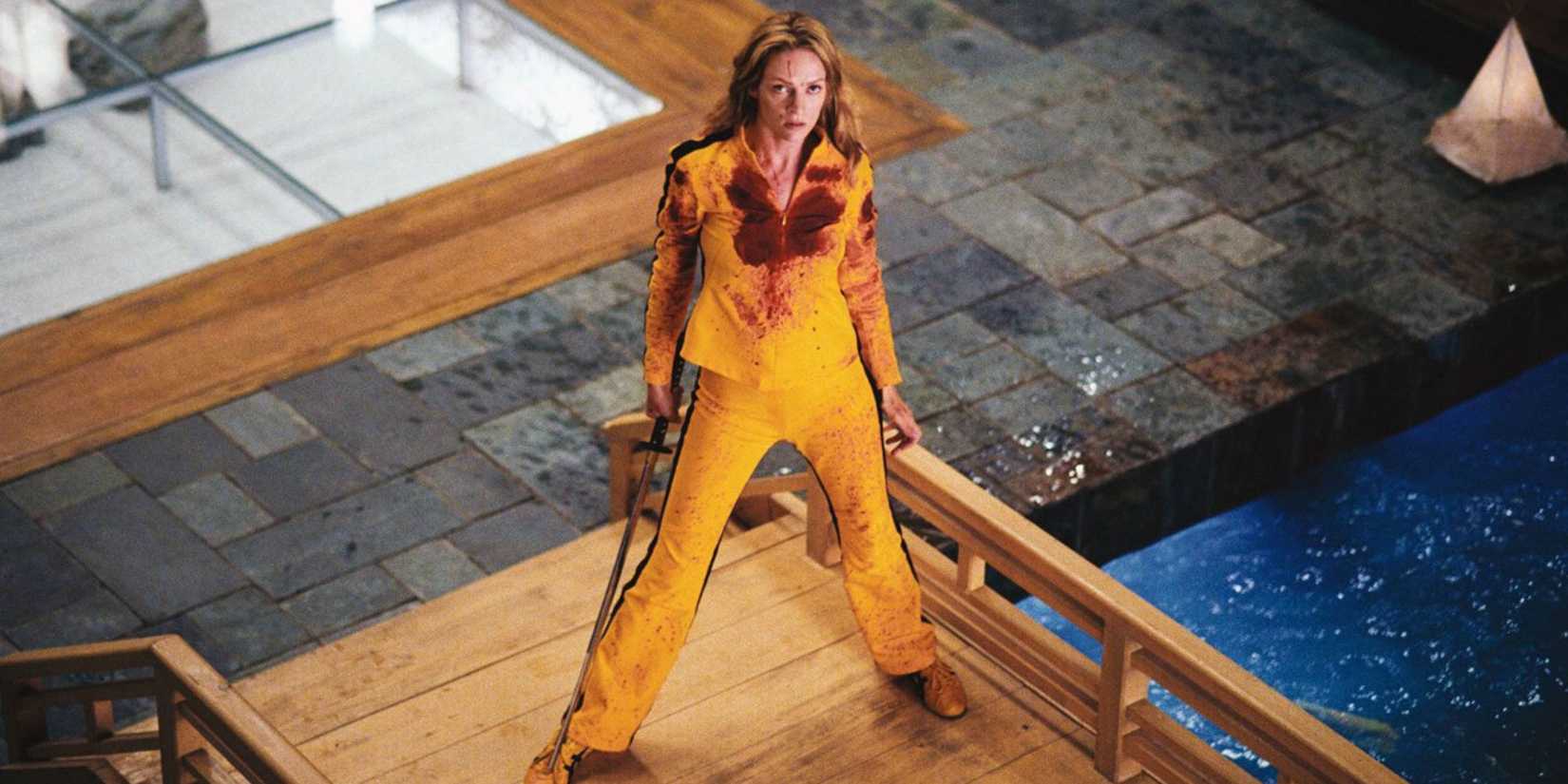 Uma Thurman in a bloody yellow tracksuit in Kill Bill- Vol. 1 (2003).