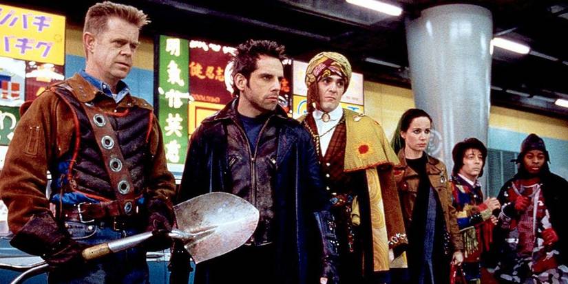 Furious (Ben Stiller), Shoveler (William H. Macy) Blue Raja (Hank Azaria) and more of the cast of Mystery Men