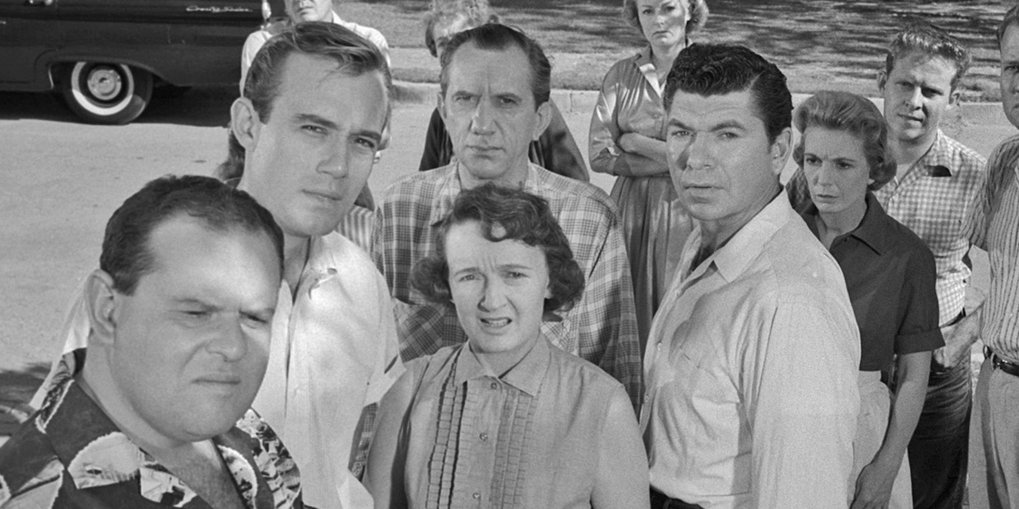 neighbors-gossip-and-stare-at-viewer-in-the-monsters-are-due-on-maple-street-in-the-twilight-zone The 10 Most Suspenseful 'Twilight Zone' Episodes, Ranked