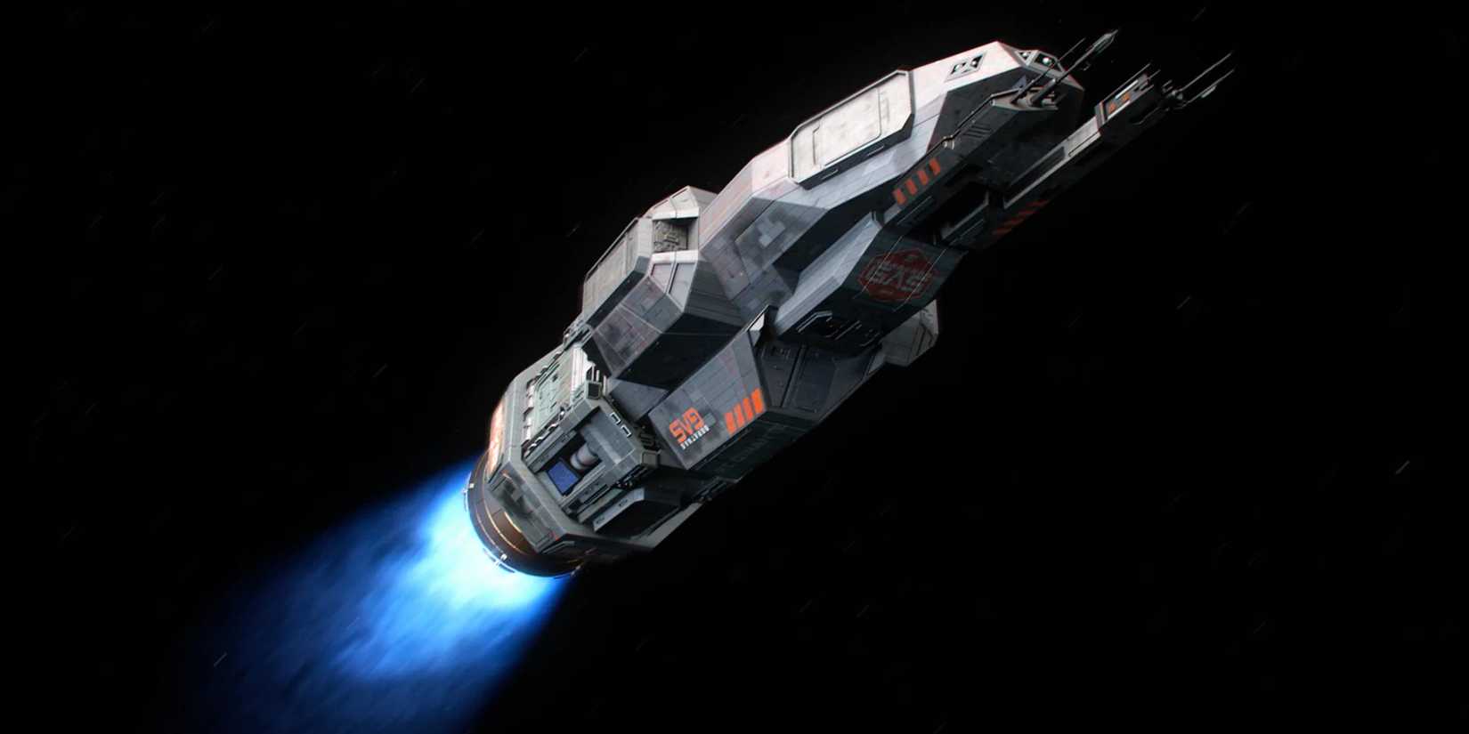 A frigate Martian ship powers its way across the cosmos in The Expanse.