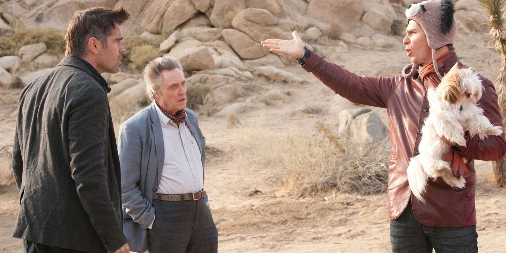 Colin Farrell, Christopher Walken, Sam Rockwell have a heated conversation in the middle of a desert in Seven Psychopaths
