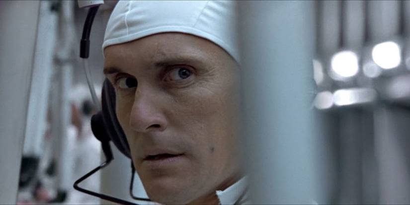 Close-up of Robert Duvall looking to his left in THX 1138