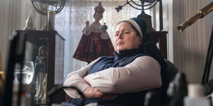Siobhán McSweeney crossing her arms as Sister Michael in Derry Girls