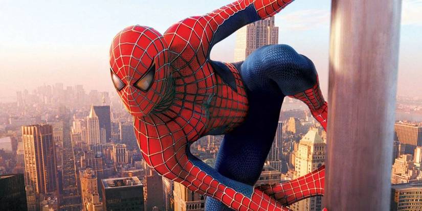 Spider-Man on a flag pole in 2002's Spider-Man.