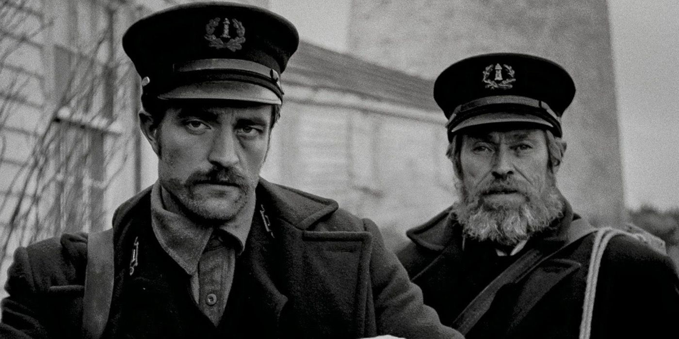 Ephraim Winslow and Thomas Wake looking at the camera in 'The Lighthouse'.