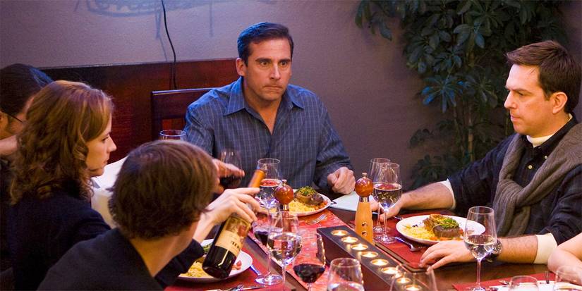 Steve Carell and Ed Helms in The Office "Dinner Party" episode