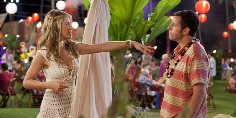 Aniston dan Sandler sedang menghadiri pesta di resor di Just Go With It