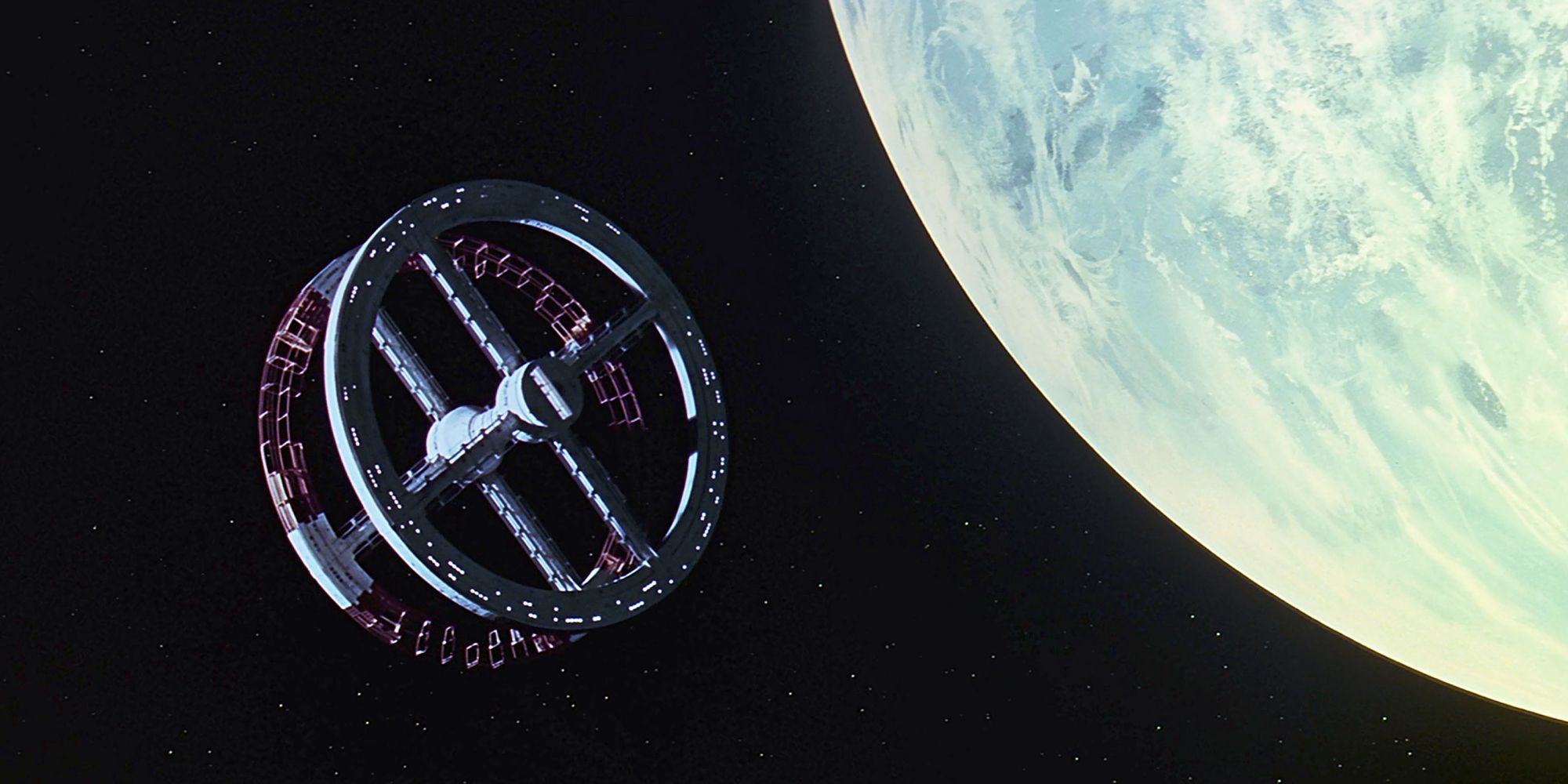 A satellite floating next to Earth in 2001: A Space Odyssey