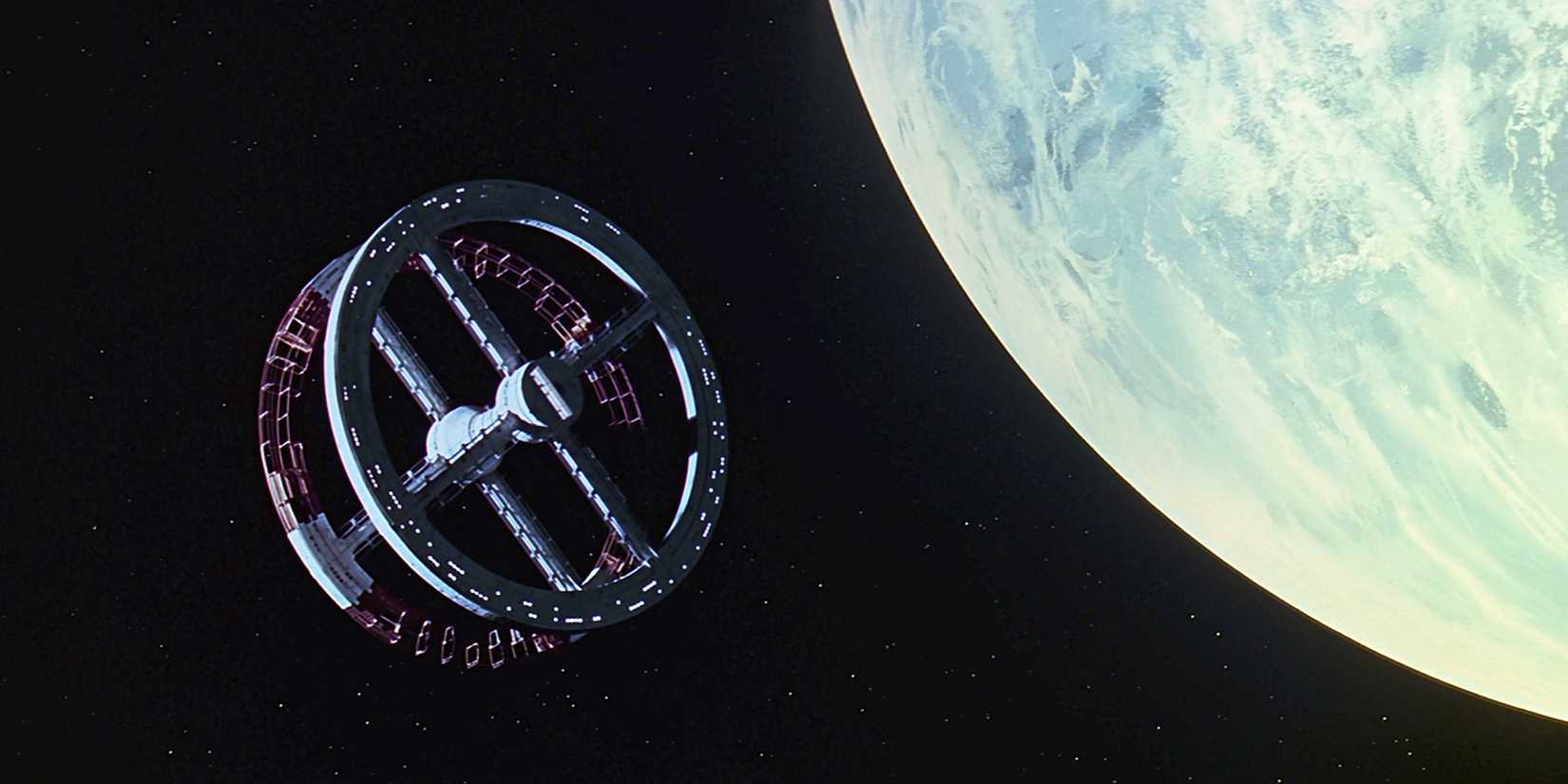 A satellite floating next to Earth in 2001: A Space Odyssey