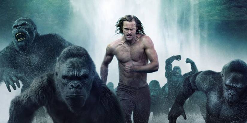 Alexander Skarsgard as Tarzan running with gorillas in The Legend of Tarzan