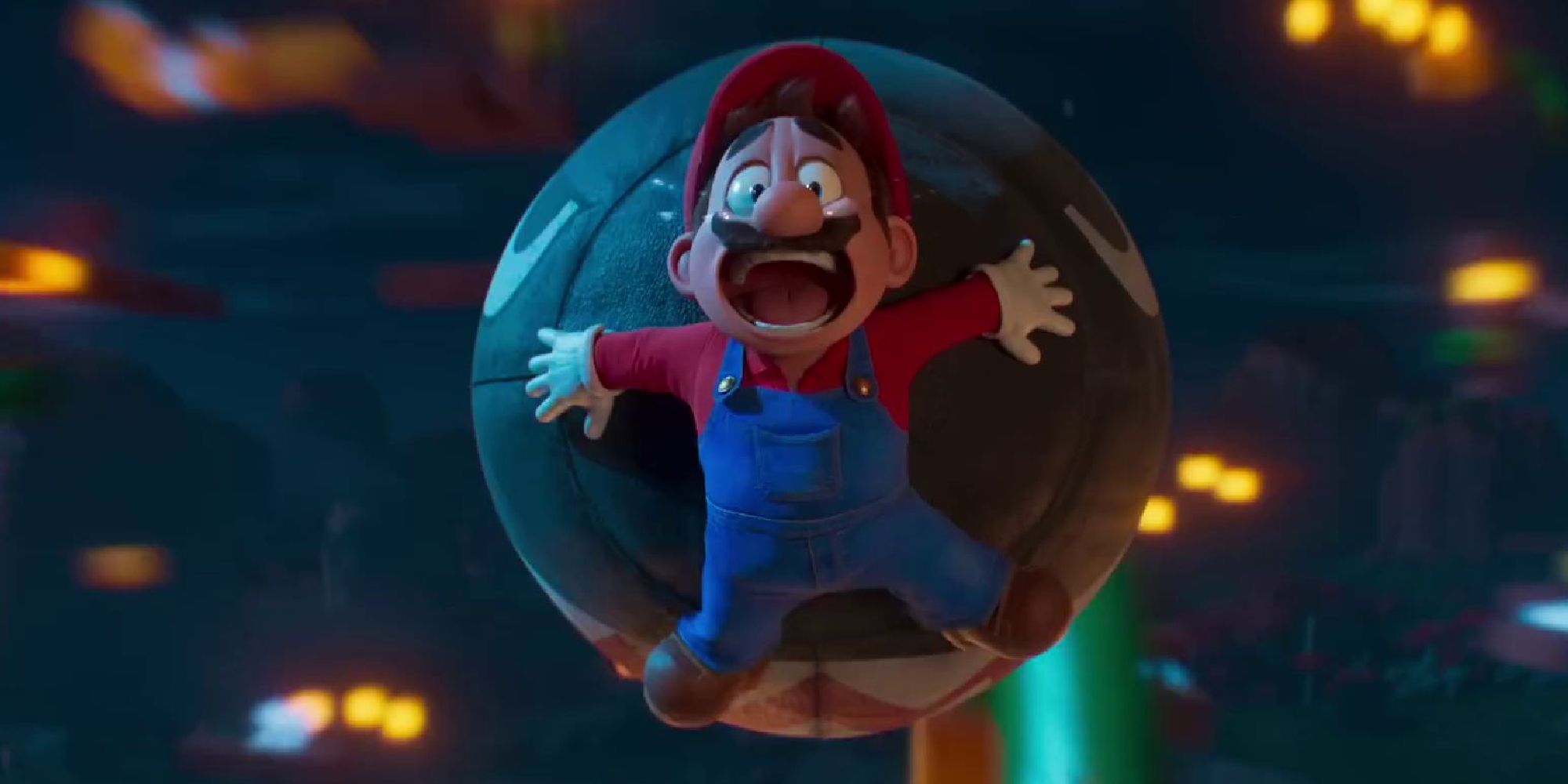 Mario screaming while stuck to the front of Bullet Bill in the Super Mario Bros. Movie