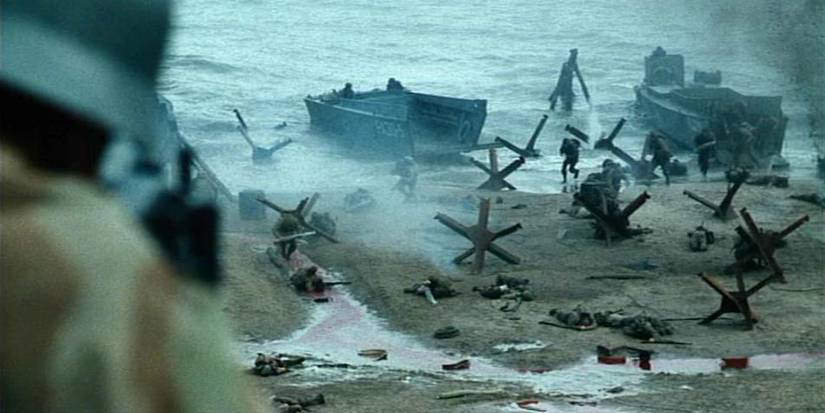 The storming of Omaha Beach in Saving Private Ryan