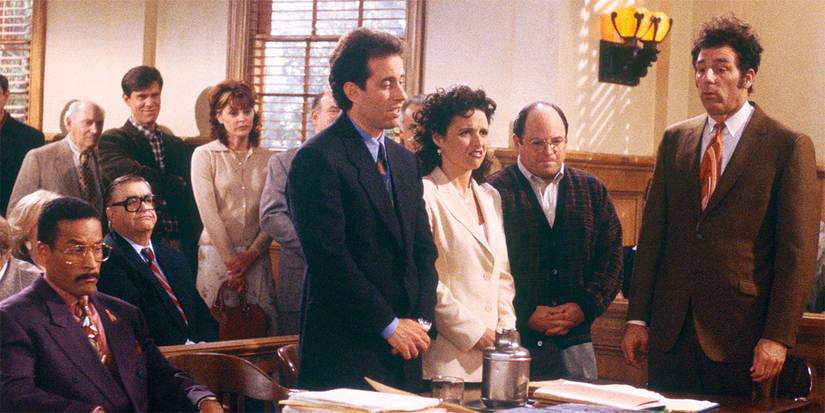 Jerry, Elaine, George and Kramer stand as defendants in court in the 'Seinfeld' finale.