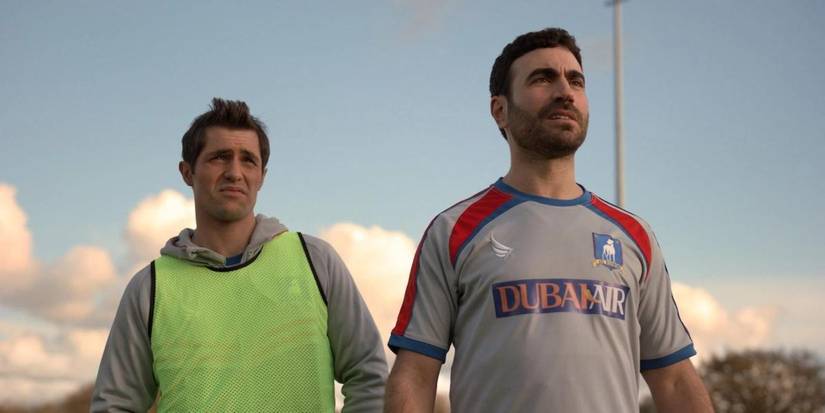 Brett Goldstein as Roy Kent and Phil Dunster as Jamie Tartt in Ted Lasso Season 2