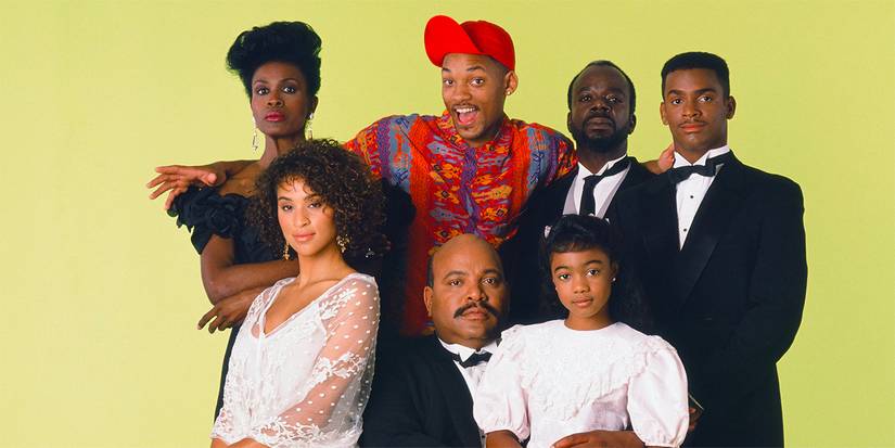 The Fresh Prince of Bel-Air original cast posing for a group photo.