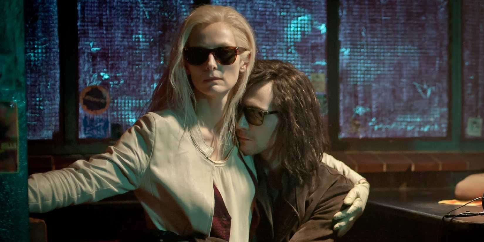 Tilda Swinton and Tom Hiddleston hugging in Only Lovers Left Alive.