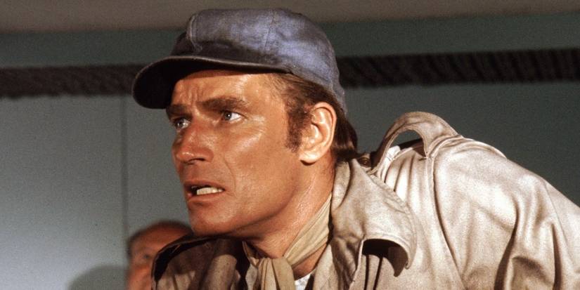 Charlton Heston as Robert Thorn looking worried in Soylent Green.