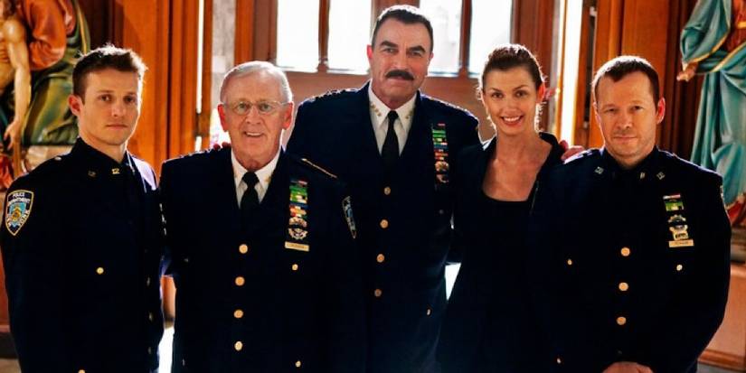 The Reagan family in uniform on Blue Bloods.