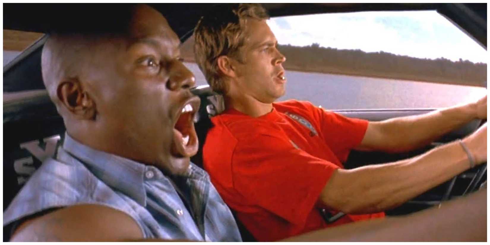 Tyrese Gibson and Paul Walker driving toward the climactic boat jump in 2 Fast 2 Furious