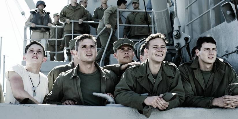 A group of soldiers looking to the distance in Flags of Our Fathers