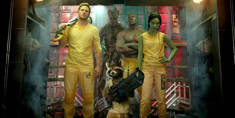 The Guardians of the Galaxy escaping the prison in Guardians of the Galaxy.