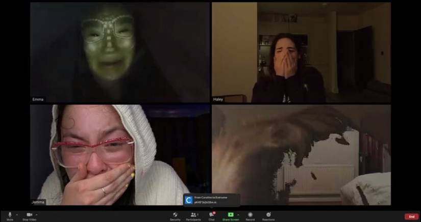 Four friends scared on a Zoom call in Host