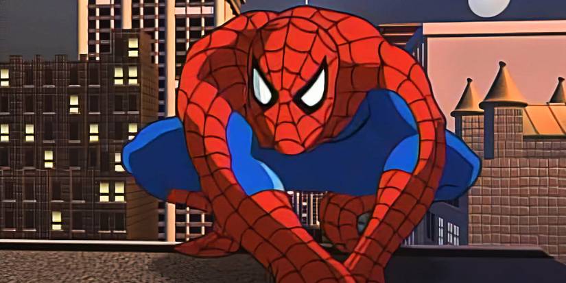 Spider-Man crouching in Spider-Man The Animated Series