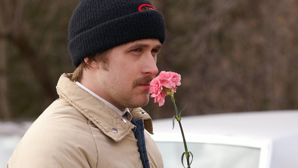 Ryan Gosling smelling a rose in Lars and the Real Girl