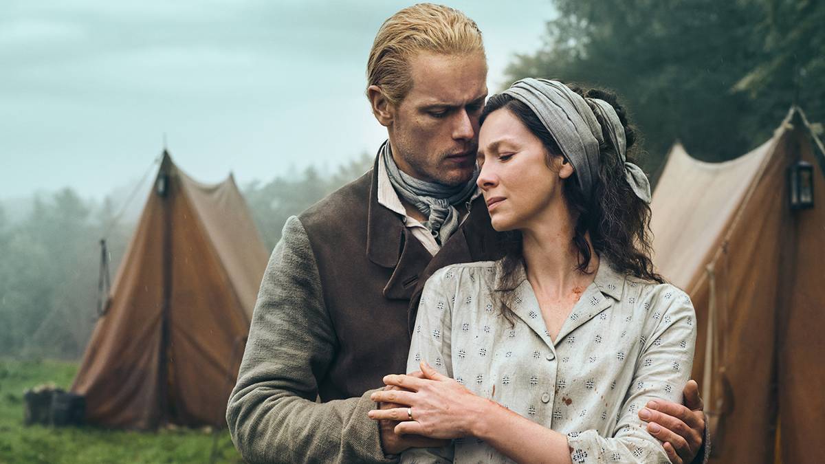 Sam Heughan as Jamie Fraser and Caitríona Balfe as Claire Fraser in Season 7 of Outlander.