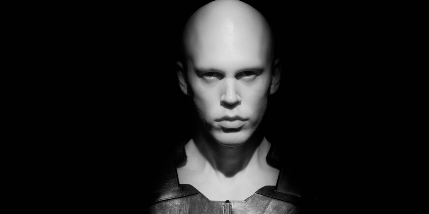 Austin Butler playing Feyd Rautha emerging from the darkness in Dune Part 2