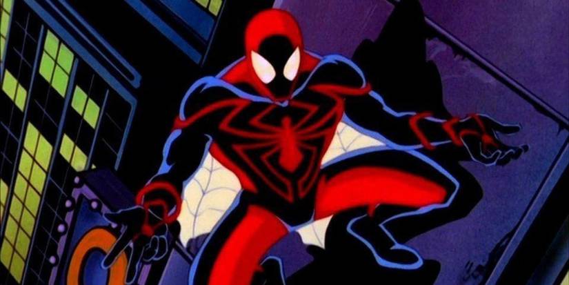 Spider-Man on a building in the animated Spider-Man Unlimited series