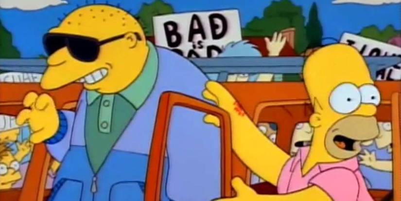Homer smiling and opening the car door for Michael, voiced by Michael Jackson, in The Simpsons Season 3 Episode 1, "Stark Raving Dad"