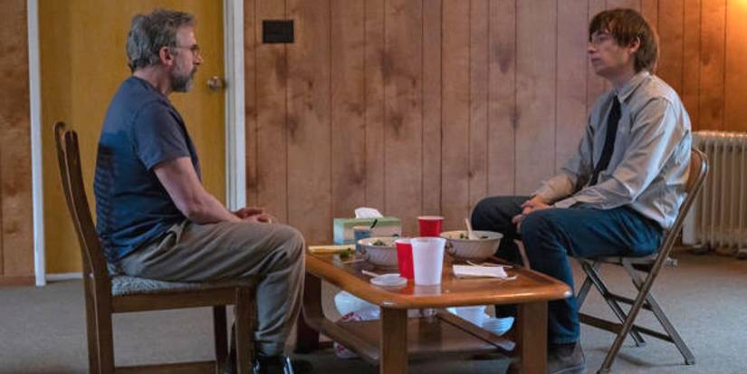 Steve Carell sitting across from Domhnall Gleeson in The Patient.