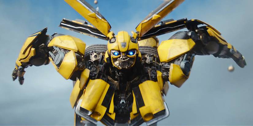 Autobot Bumblebee flying and ready for action in 'Transformers: Rise of the Beasts'