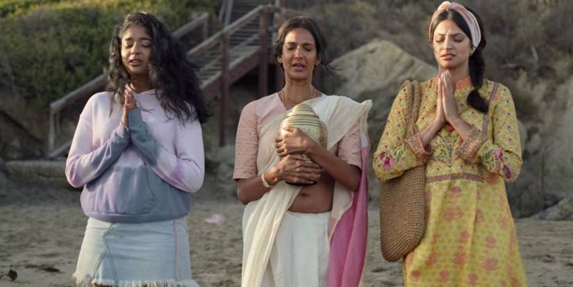 nalini, devi and kamala scatter mohan's ashes at the beach