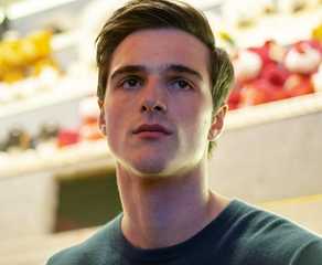Jacob Elordi as Nate Jacobs looking serious and straight ahead in Euphoria