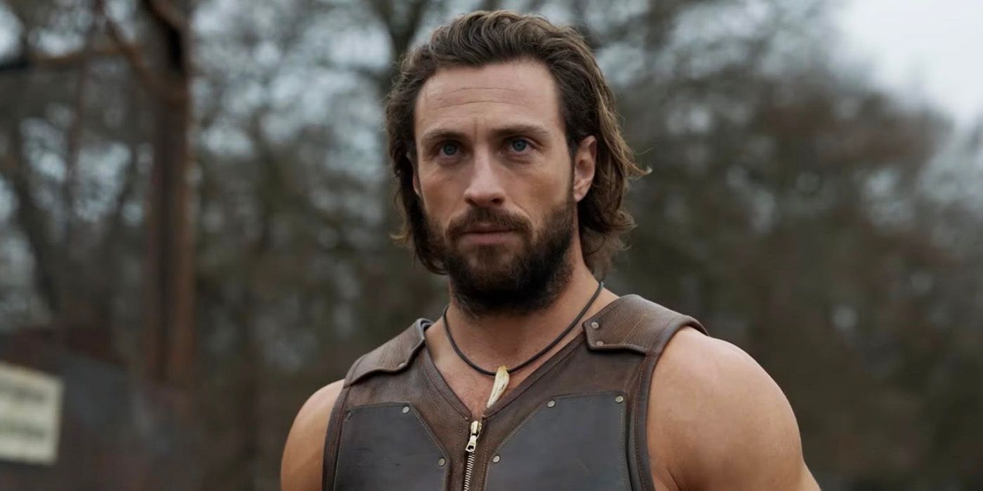 Aaron Taylor-Johnson as Kraven in the woods in Kraven the Hunter