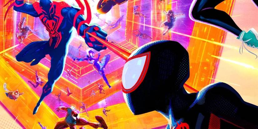 Miguel and the Spider Society chase Miles in Spider-Man: Across the Spiderverse.