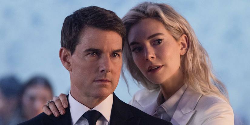 Vanessa Kirby has her arm around Tom Cruise and talks to him in Mission: Impossible - Dead Reckoning Part 1.