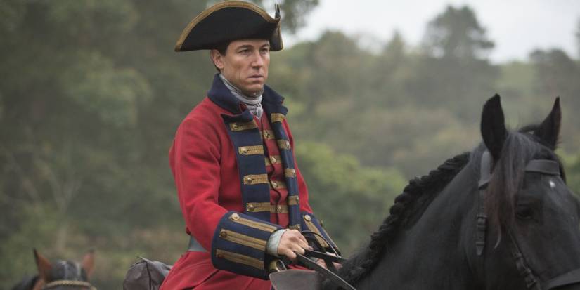 Black Jack Randall, played by Tobias Menzies, on a horse in 'Outlander.'