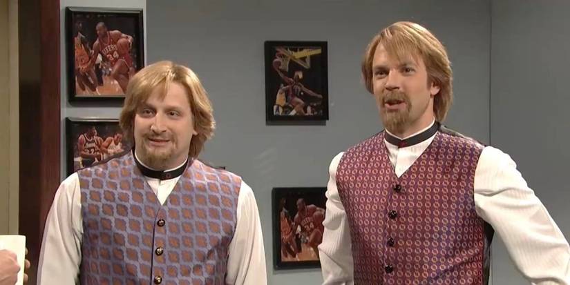 Tim Robinson and Jason Sudeikis in the "Roundball Rock" sketch on SNL