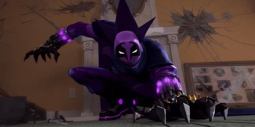 Aaron Davis, aka The Prowler crouched with his claw on the gorund in Spider-Man: Into the Spider-Verse.