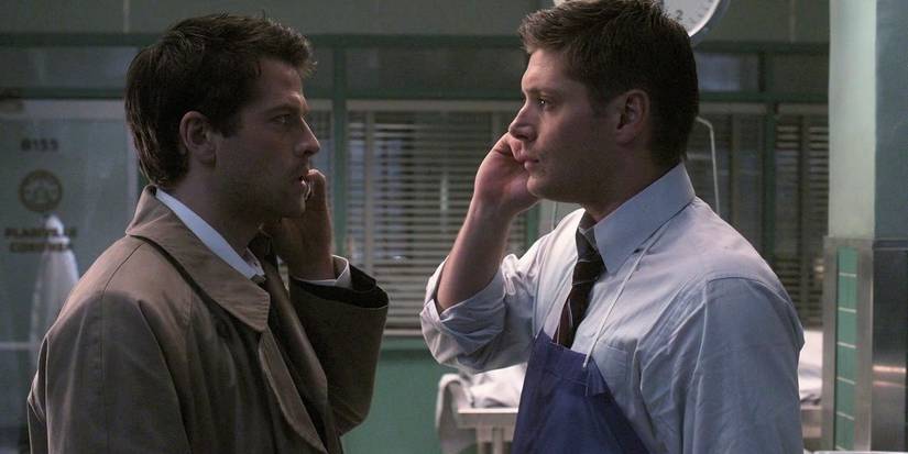 Supernatural Dean and Castiel On The Phone In Front Of Each Other