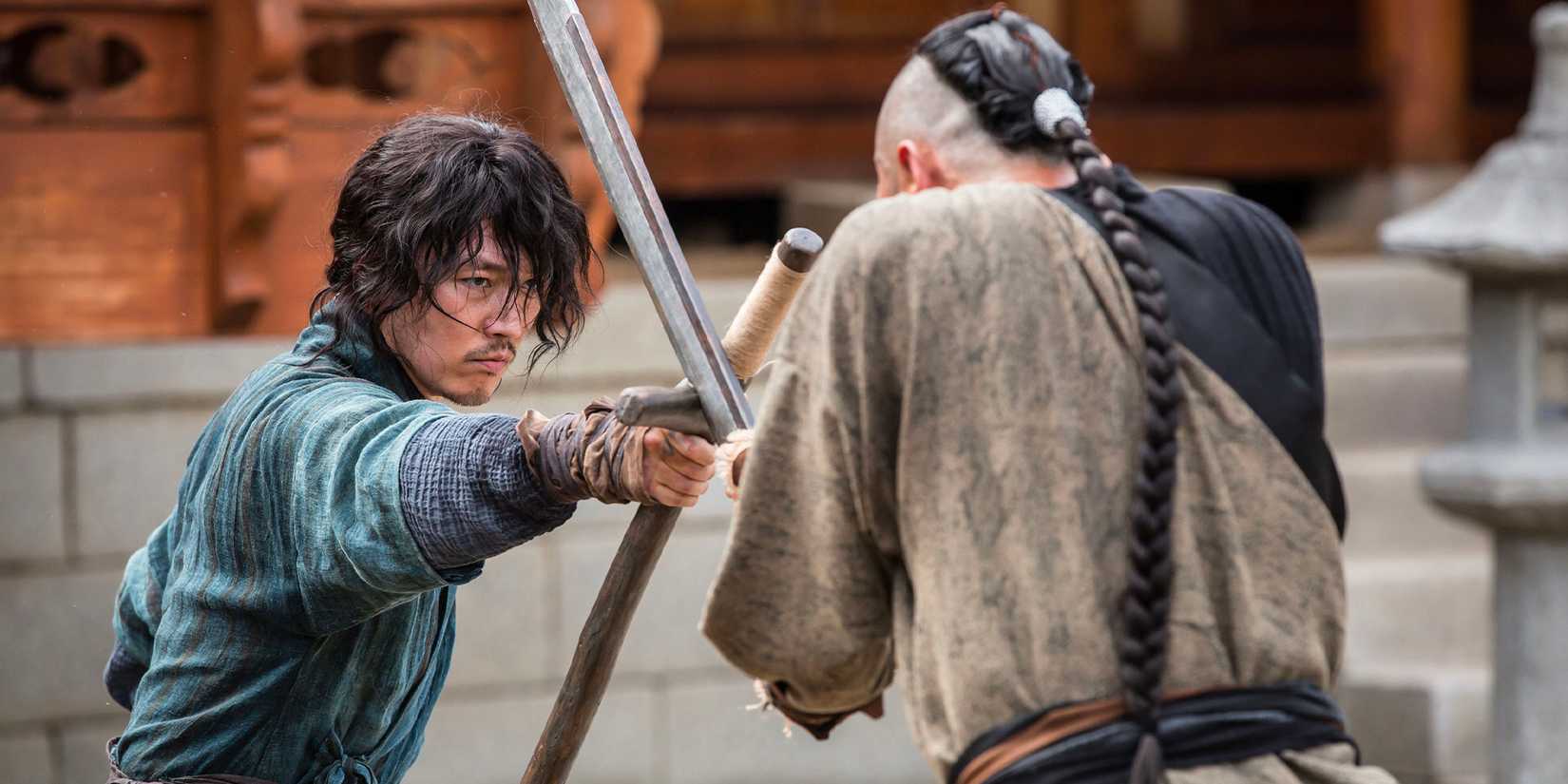 A near-blind swordsman duels with an enemy in 'The Swordsman'.