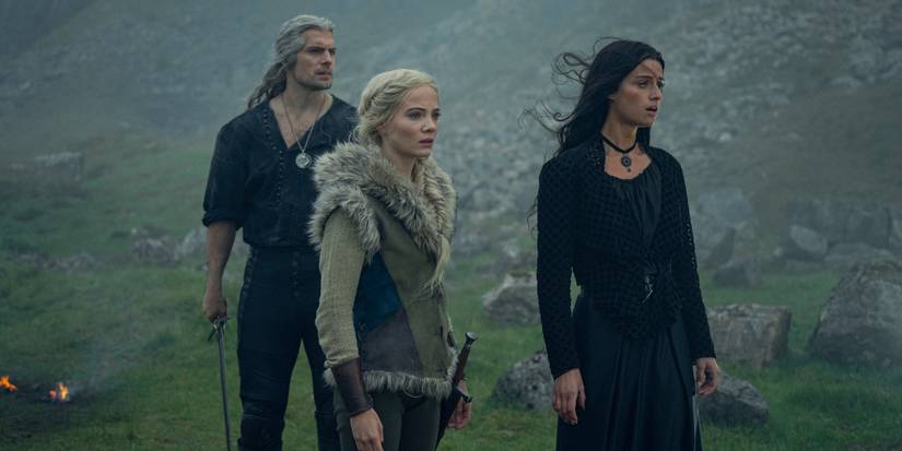Geralt (Henry Cavill), Ciri (Freya Allan), and Yennefer (Anya Chalotra) in The Witcher Season 3 Episode 6