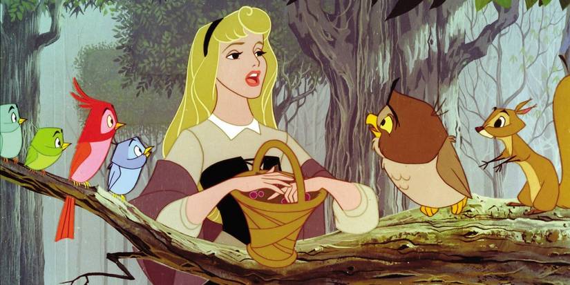 Aurora singing to the forest animals in Sleeping Beauty