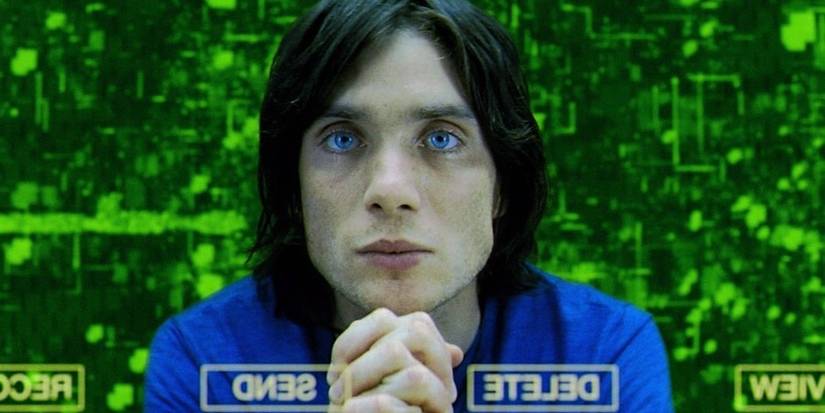 Cillian Murphy looking at the camera against a bright green screen in Sunshine (2007)