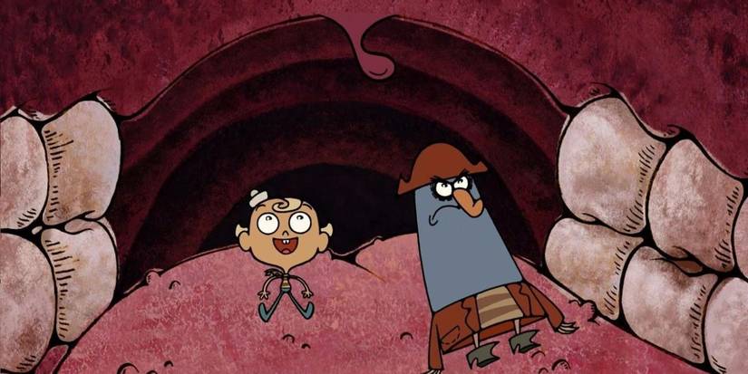 Flapjack and Captain K'Nuckles in Bubbie's mouth in The Marvelous Misadventures of Flapjack