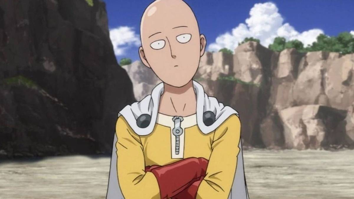 Saitama looking confused in 'One Punch Man'.