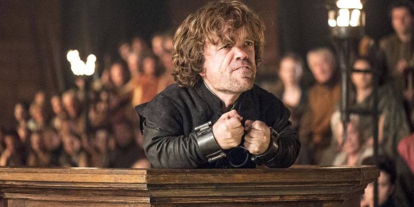 Peter Dinklage as Tyrion Lannister during his trial in Game of Thrones.